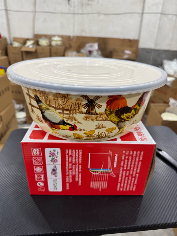 32特厚大公鸡搪瓷深盆送盖子