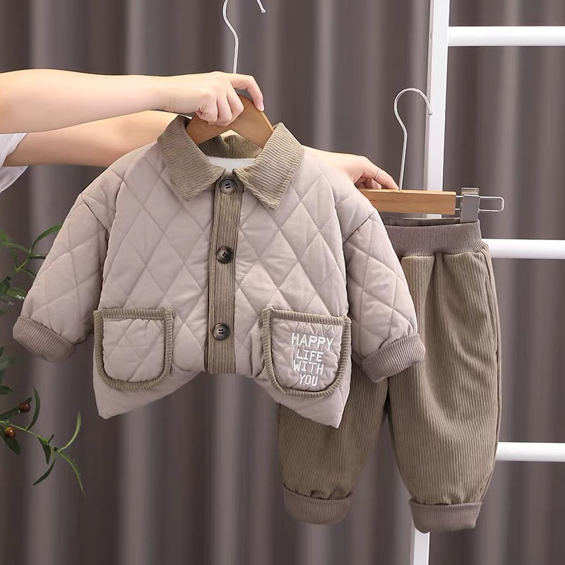 男童冬季加绒套装小童加厚保暖衣服宝宝洋气冬装韩版童装潮