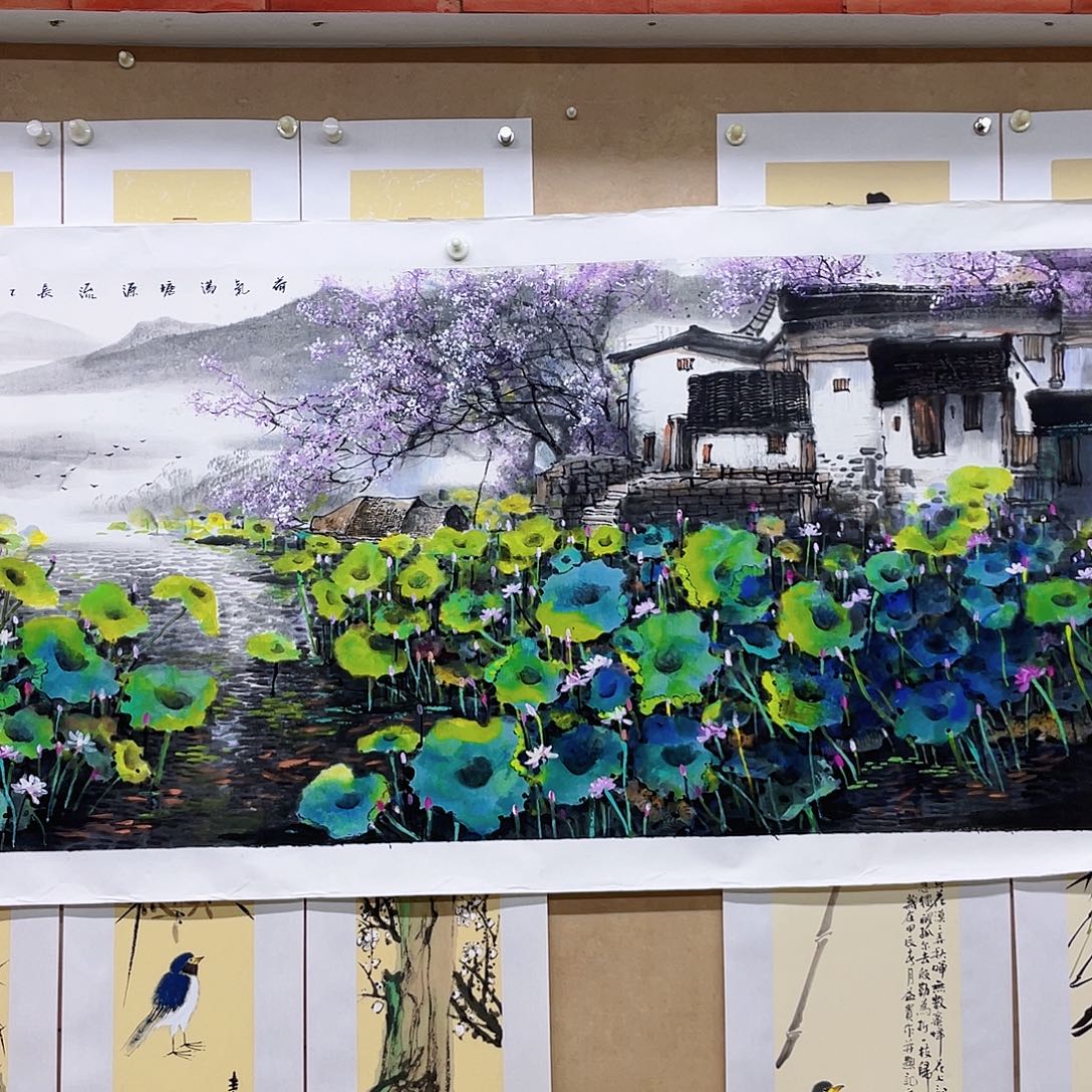 L***L国画手绘国画，精品山水，荷塘4