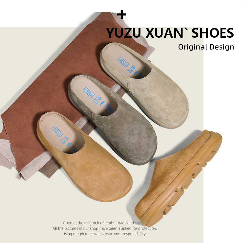 【小鱼专属】小土豆穆勒牛皮包头博肯鞋厚底复古一脚蹬休闲半拖鞋