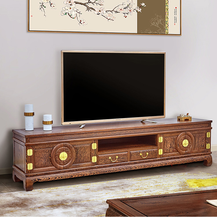 双团圆鸡翅木电视柜中式地柜 家用客厅储物柜简约大气 红木家具