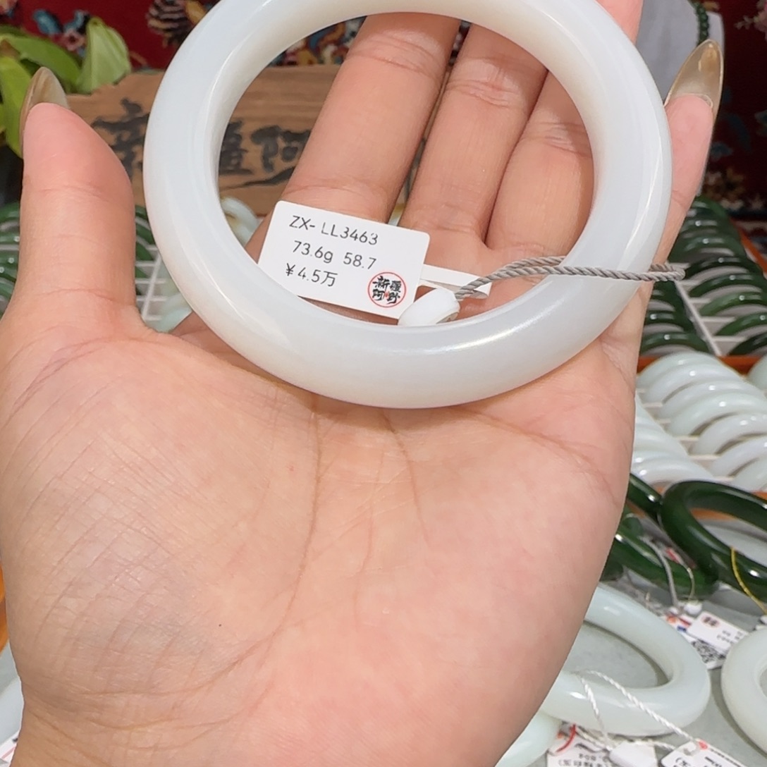 和田玉未镶嵌手镯新疆羊脂白玉手镯59泥鳅背