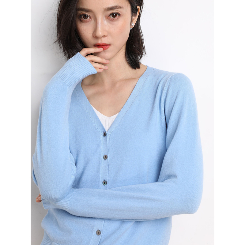 100%羊毛V领秋冬打底衫毛衣宽松女薄款百搭针织
