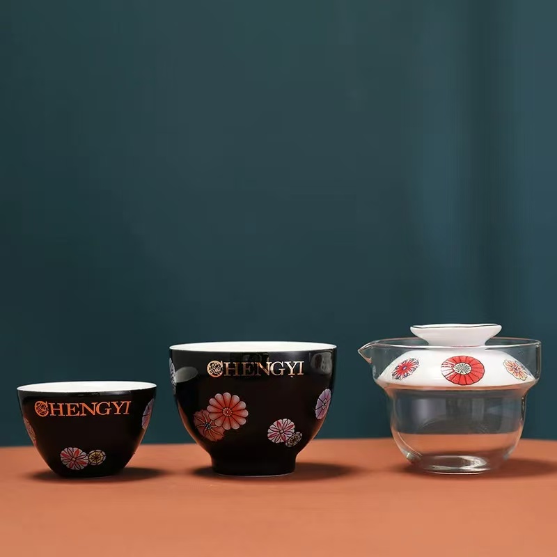 KK0111-粉彩团花2克泡旅行套(黑)