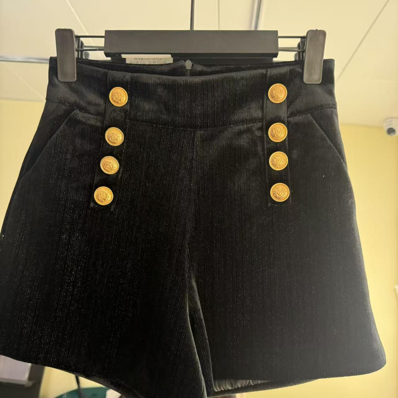 高腰松紧腰金丝绒短裤女秋冬季显瘦百搭阔腿A字靴裤休闲外穿