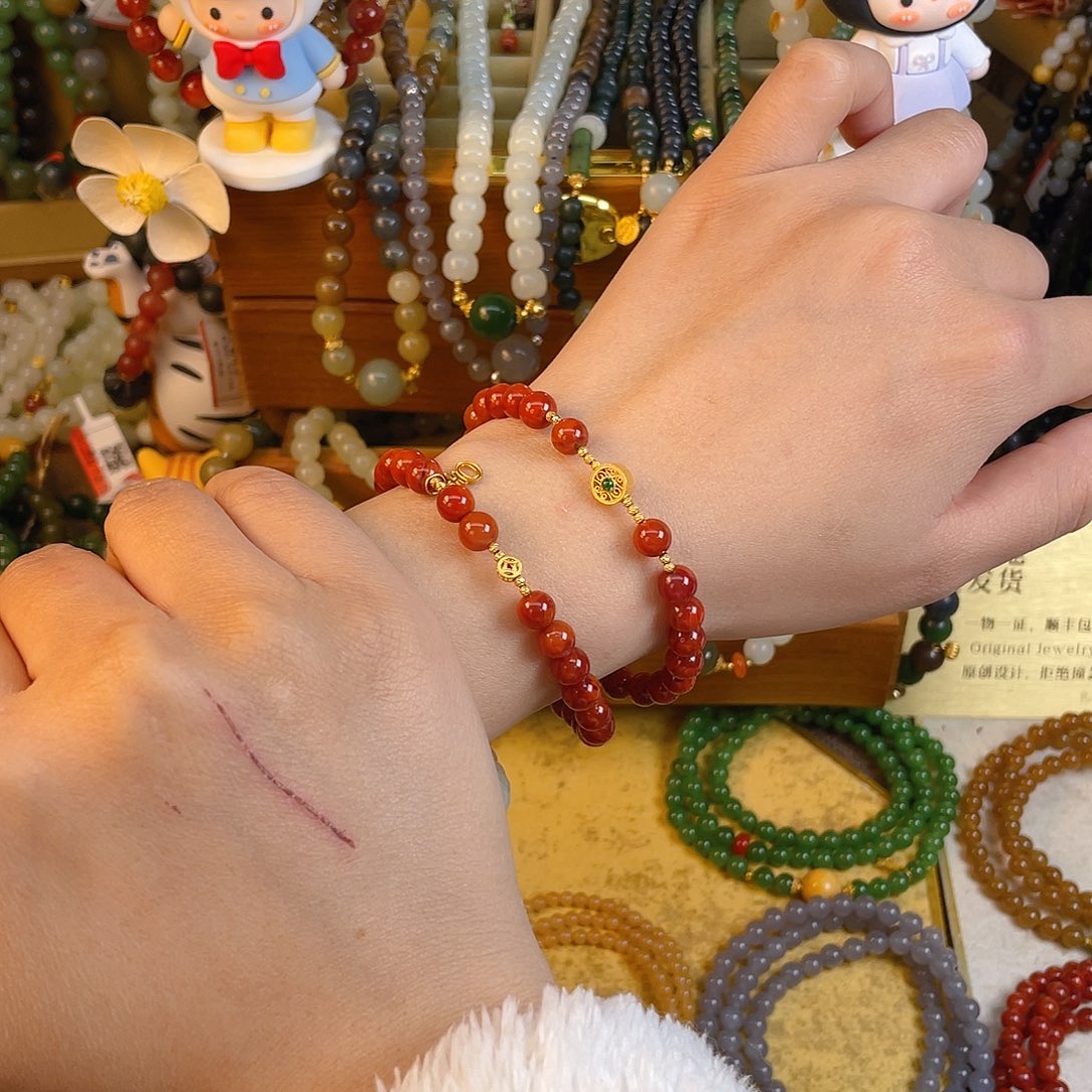 南红玛瑙双圈手串未镶嵌