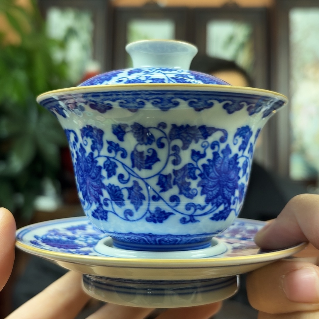 宁***.陶摆件景德镇陶瓷手工盖碗