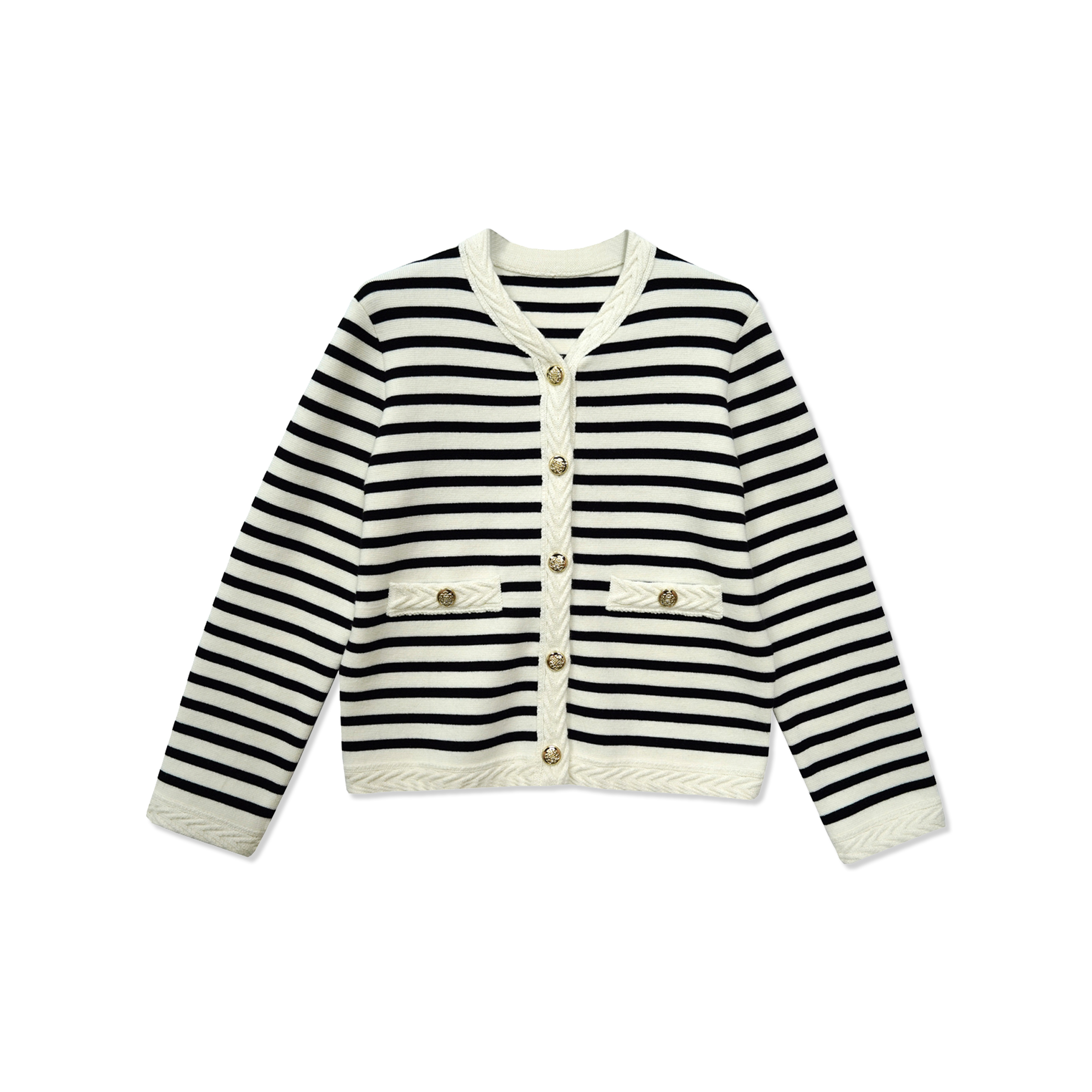 女士小香风条纹厚款针织开衫/20870