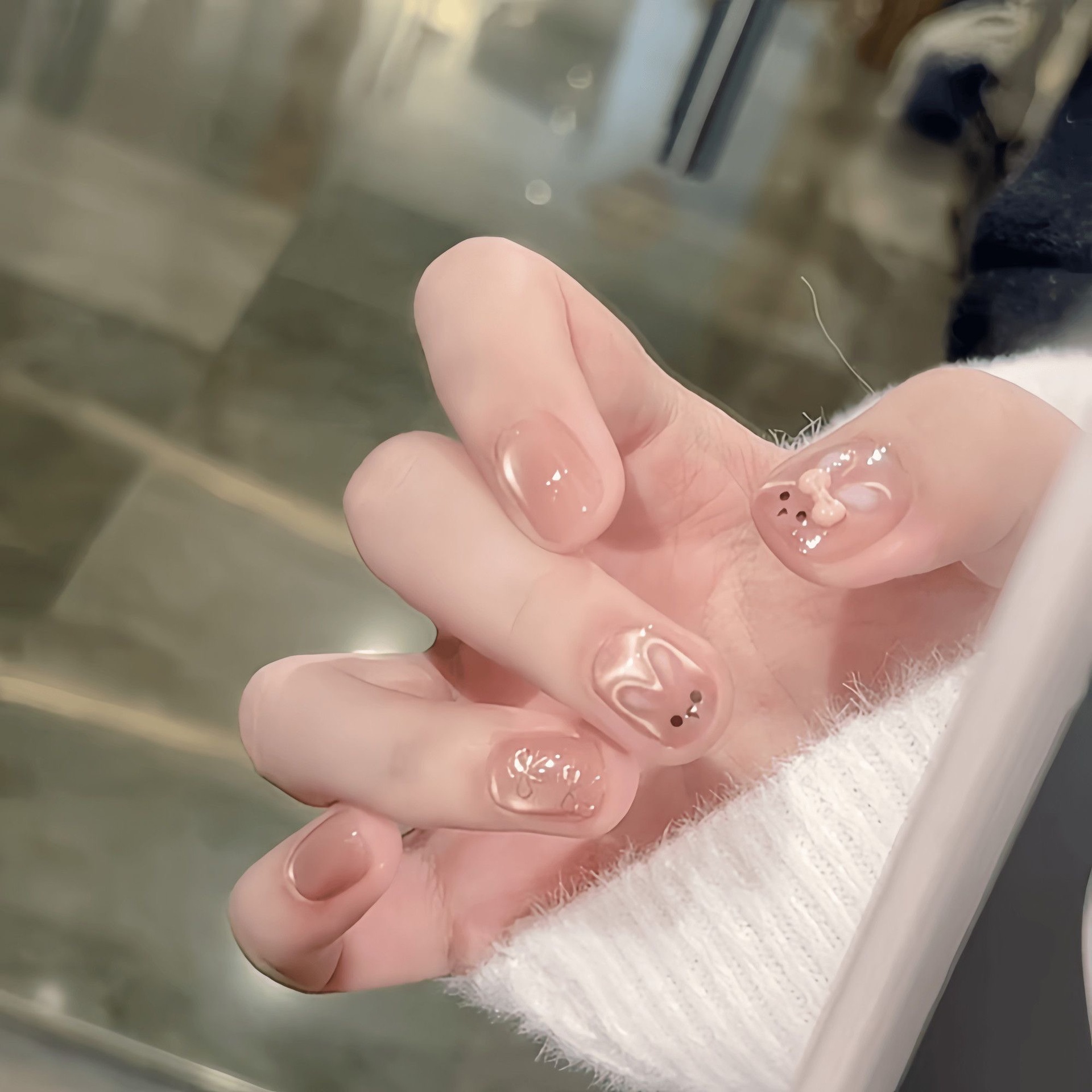 [萌兔瞳光]手工穿戴甲萌趣短款猫眼甲片可爱指甲贴片美甲显白学生