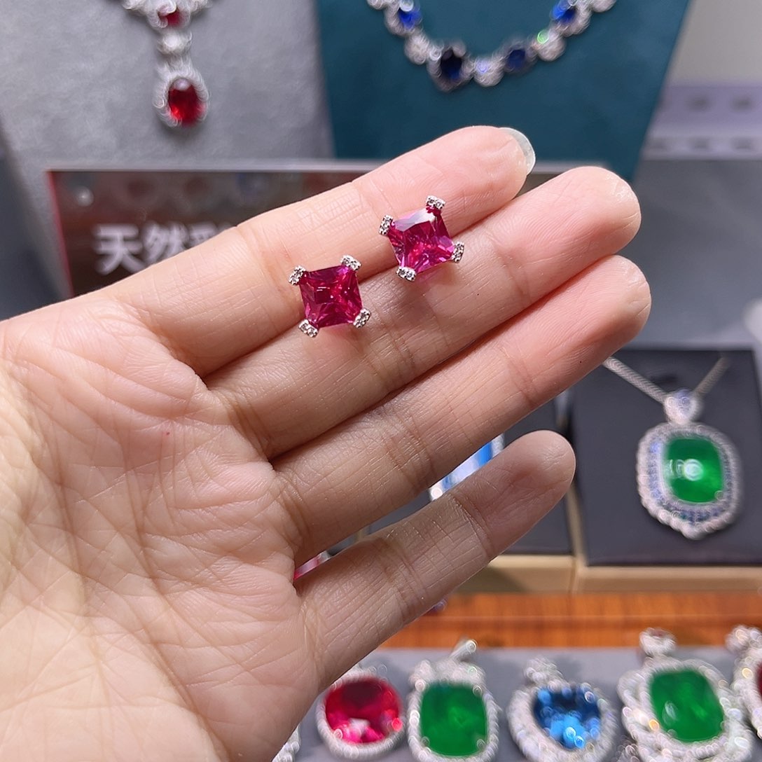 耳饰蓝宝石银S925镶嵌w 21