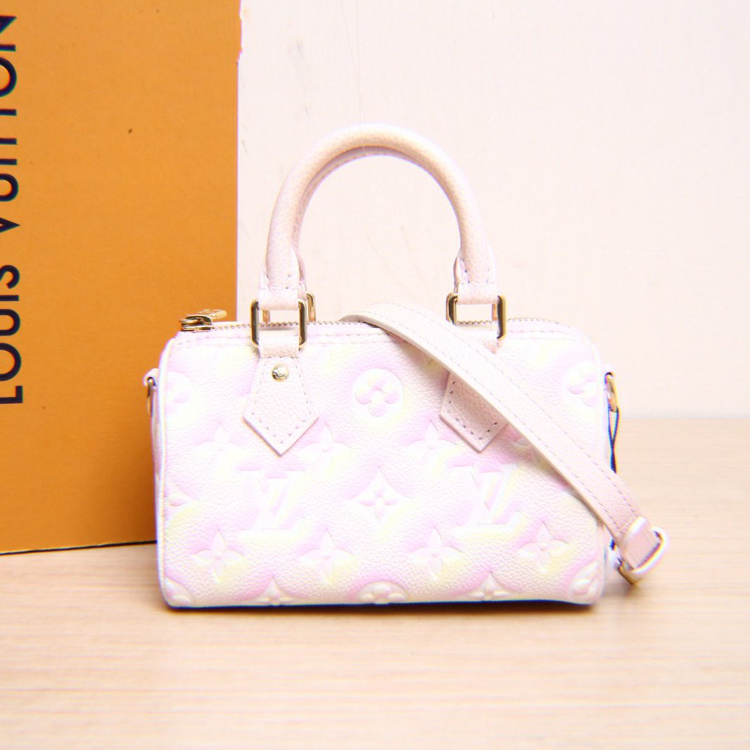95新 LouisVuitton/路易威登 小花双双 Speedy Nano 淡粉色 芯片