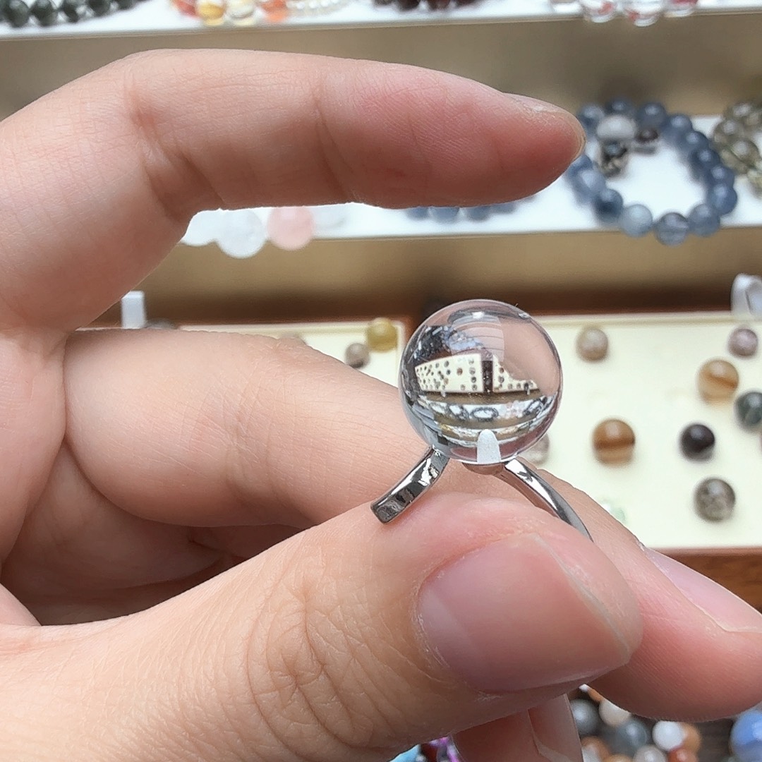 天然辰砂白水戒指