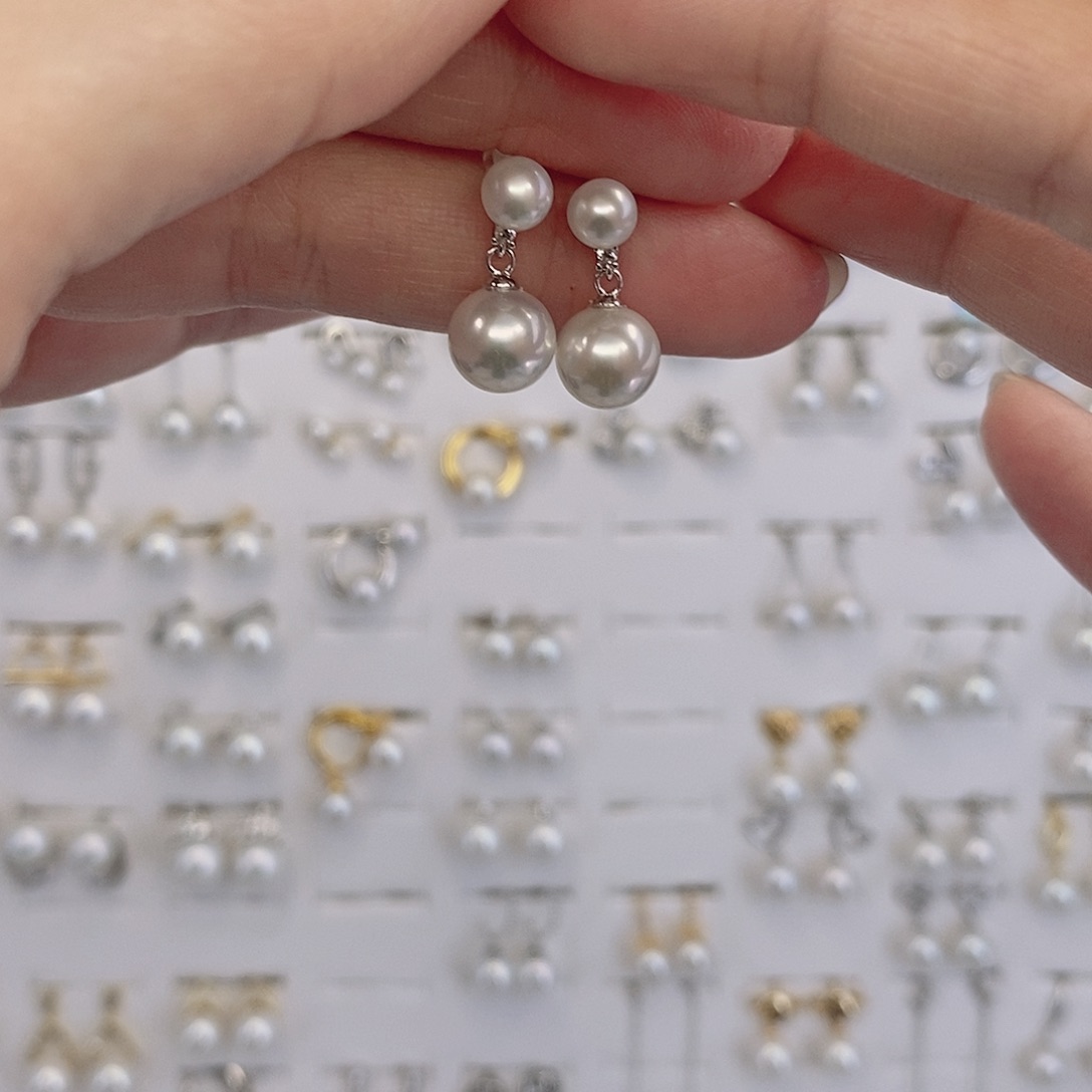 耳饰银S925镶嵌淡水珍珠