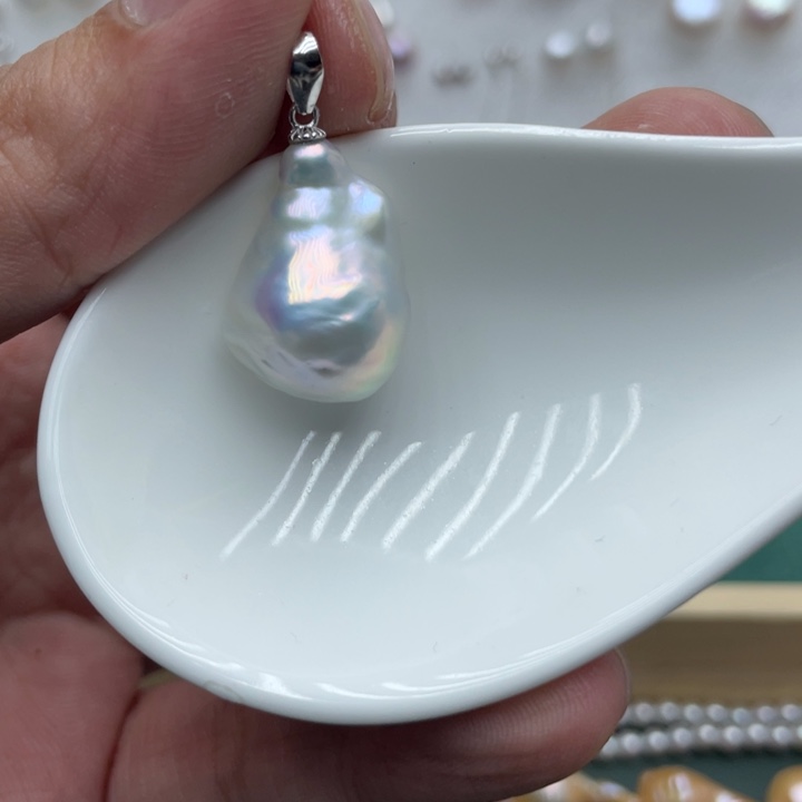 淡水珍珠吊坠(不含链)银S925镶嵌