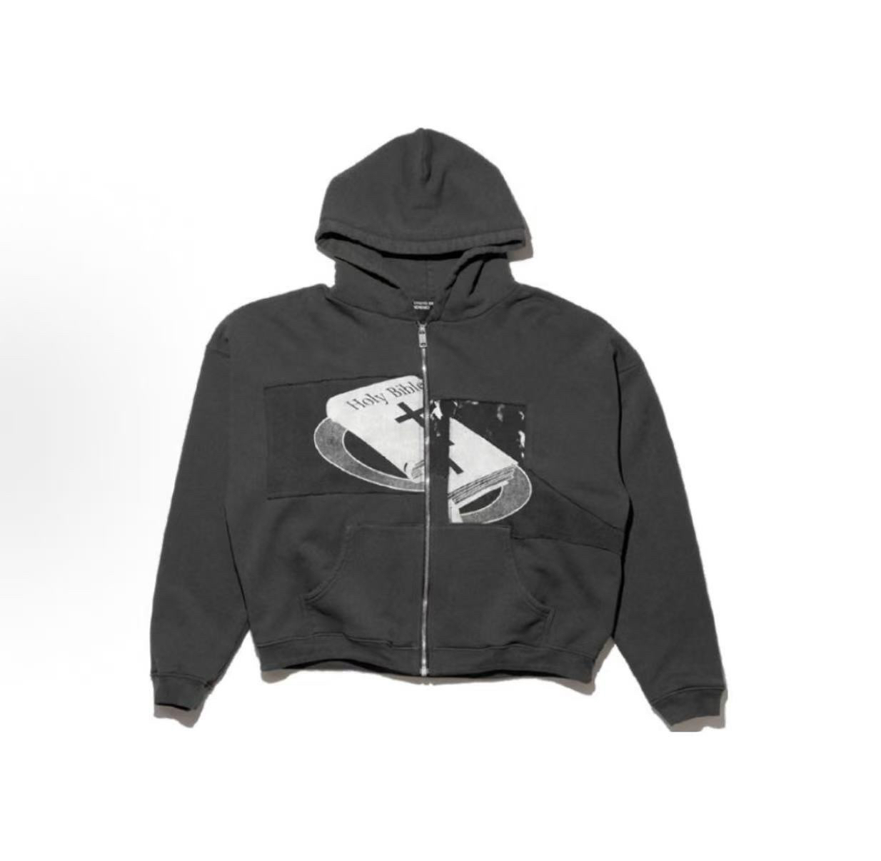 【3596】E R DSS25 圣经“集会”宽松拉链连帽衫图案印花拉链长袖外套