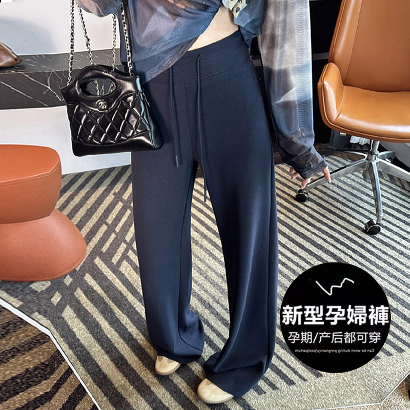 藏蓝色~孕妇裤秋季外穿空气棉宽松阔腿裤直筒显瘦孕妇休闲裤卫裤