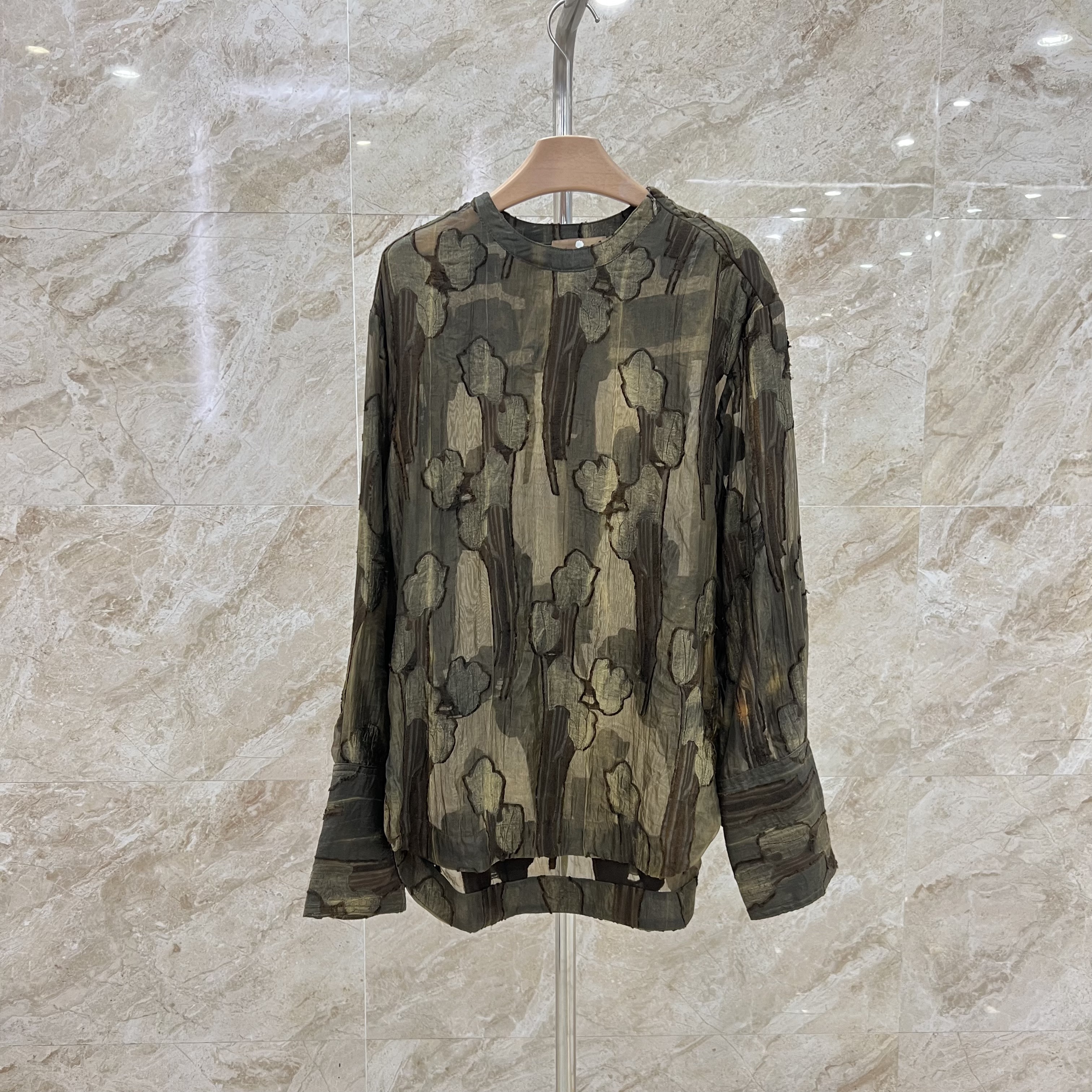 【简白】百搭衬衫提花常规时尚印花小衫1007