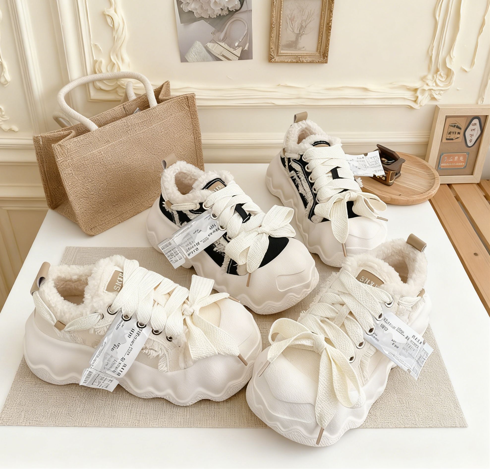 路珈小镇 丑萌加绒厚底增高棉鞋女2025新款冬季保暖加厚小白鞋