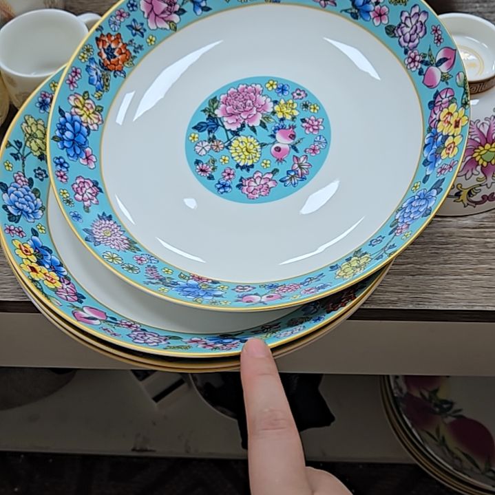 瓷片瑕疵珐琅彩万花8寸4个深盘66666