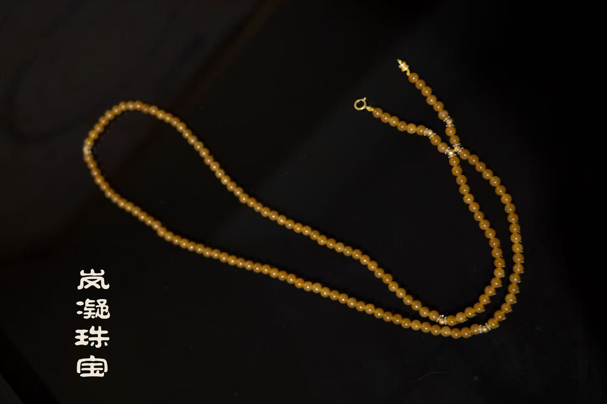 【LN岚凝珠宝】新疆 和田玉且末金山全糖加长项链（4mm）【多样性发货】