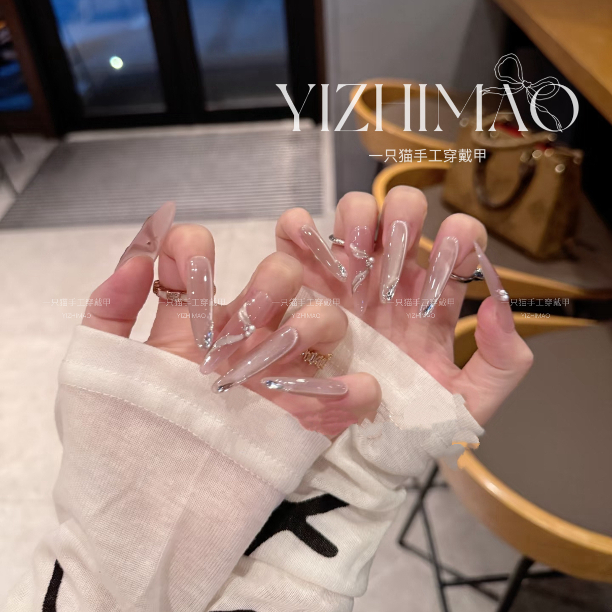 【悸动】氛围感晕染高级简约腮红爆闪纯欲飘带手工穿戴甲美甲贴片