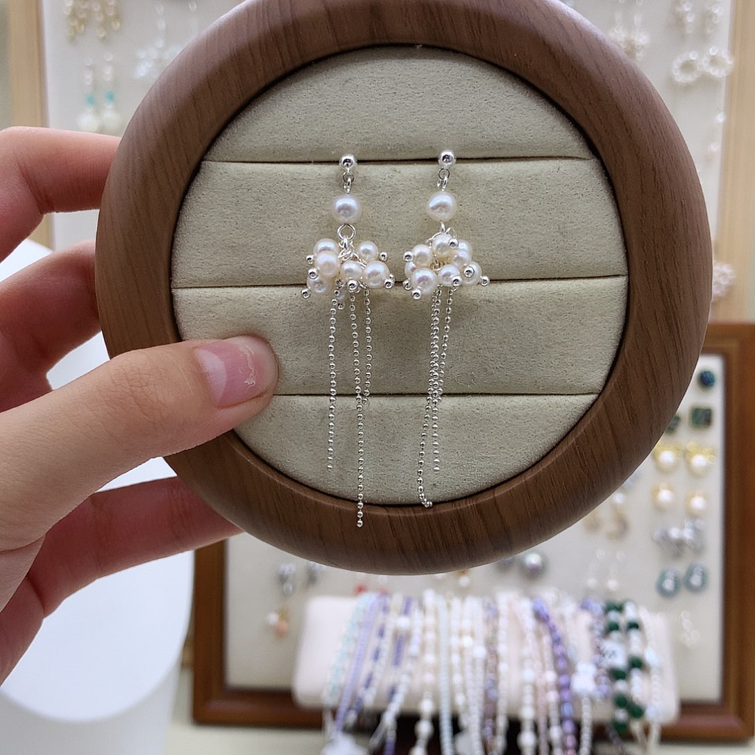 耳饰银S925镶嵌淡水珍珠