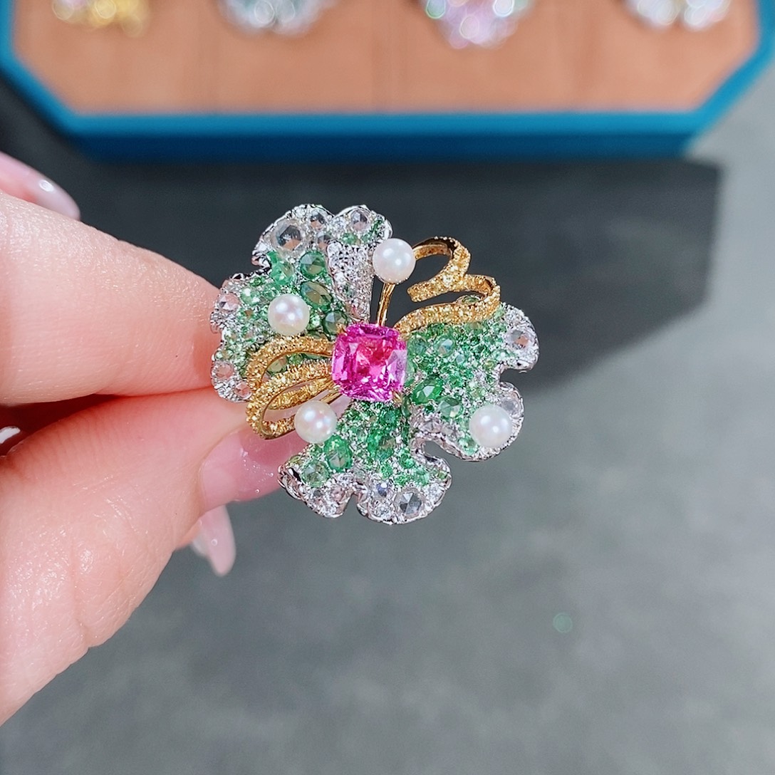 彩色蓝宝石戒指18K金镶嵌1.142ct无烧帕帕拉恰