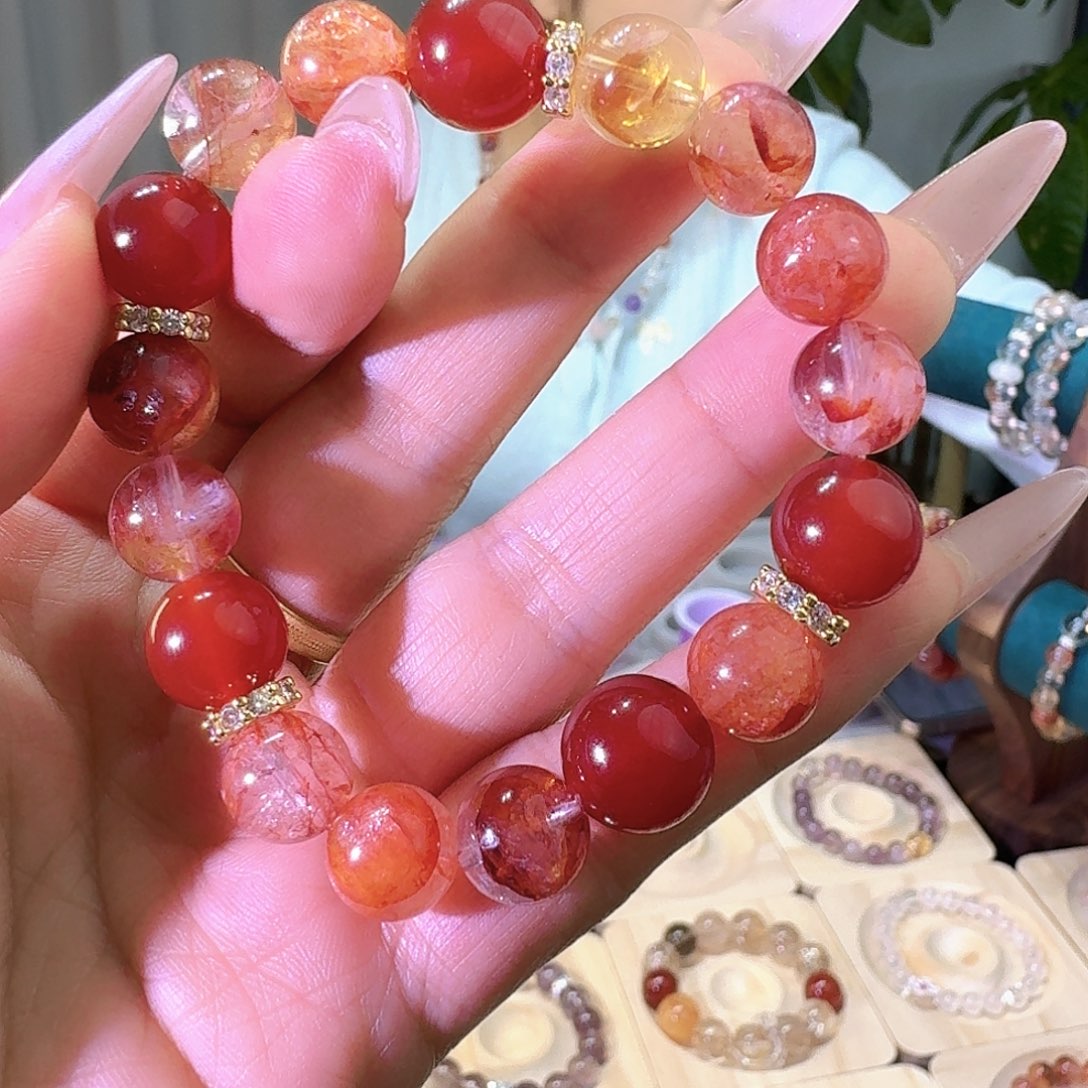 水晶手链足银镀金镶嵌