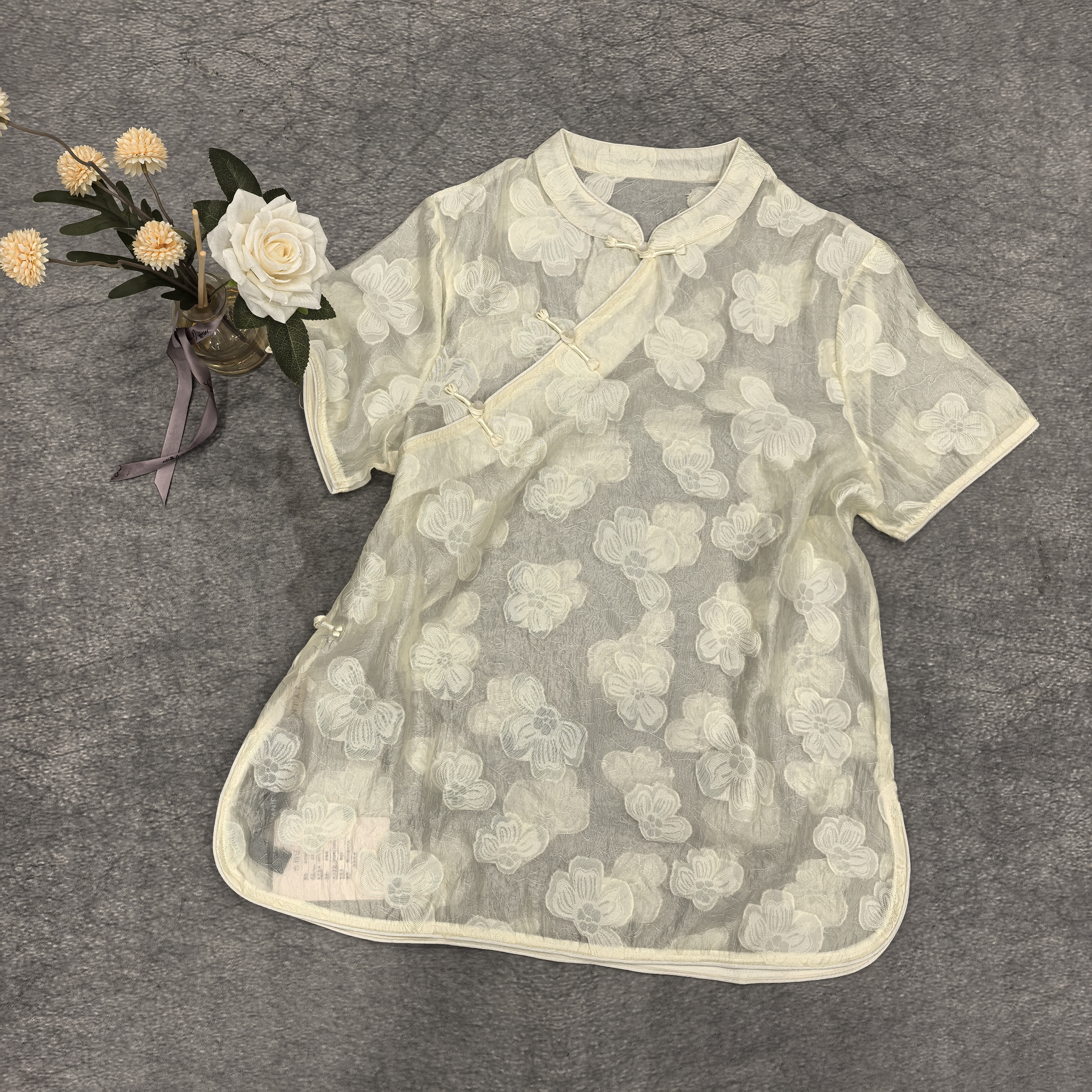 夏季新款新中式国风立领盘扣短袖大码上衣女时尚百搭