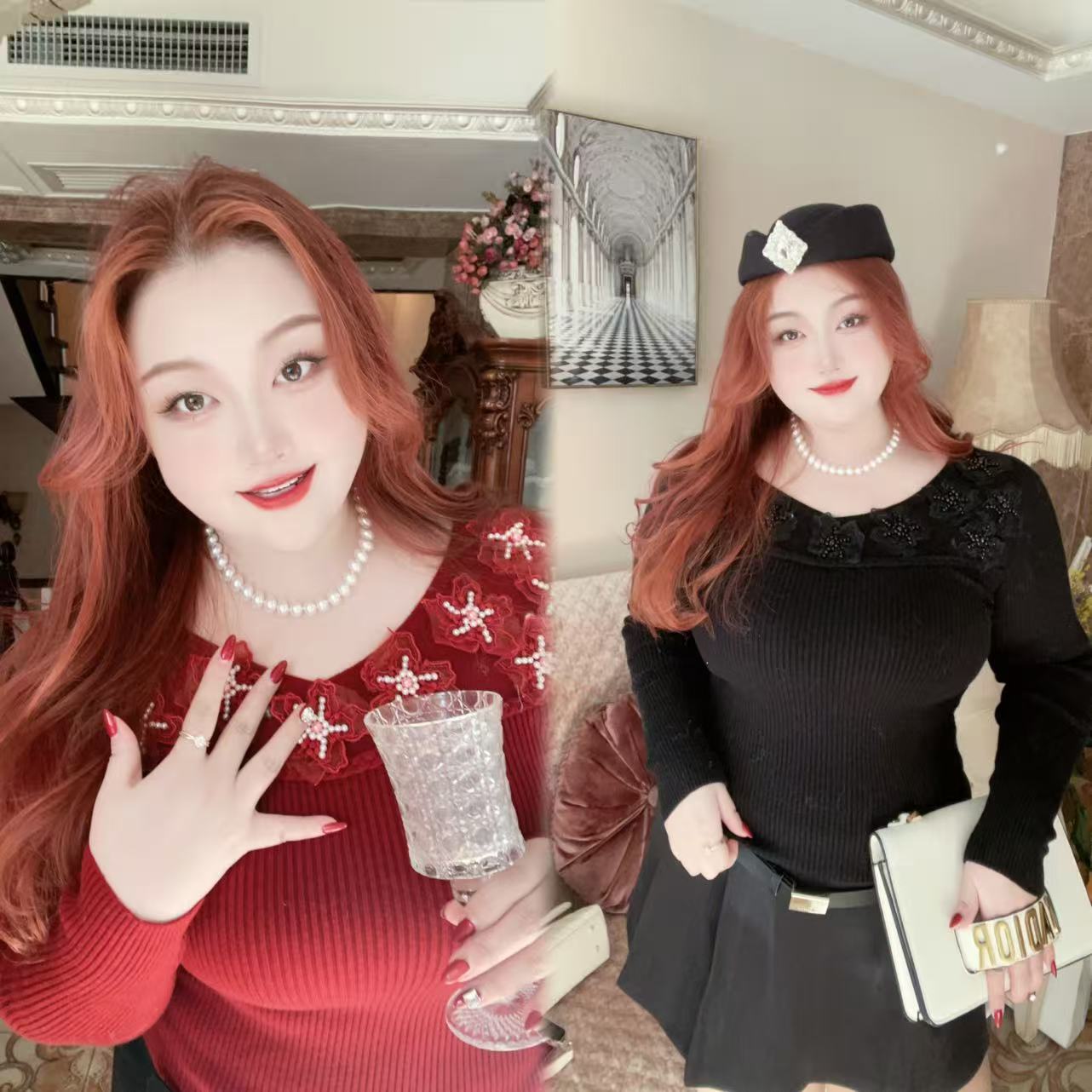 【星星的愿望】钻石家大码轻奢立体花朵毛衫毛衣 DMS2529