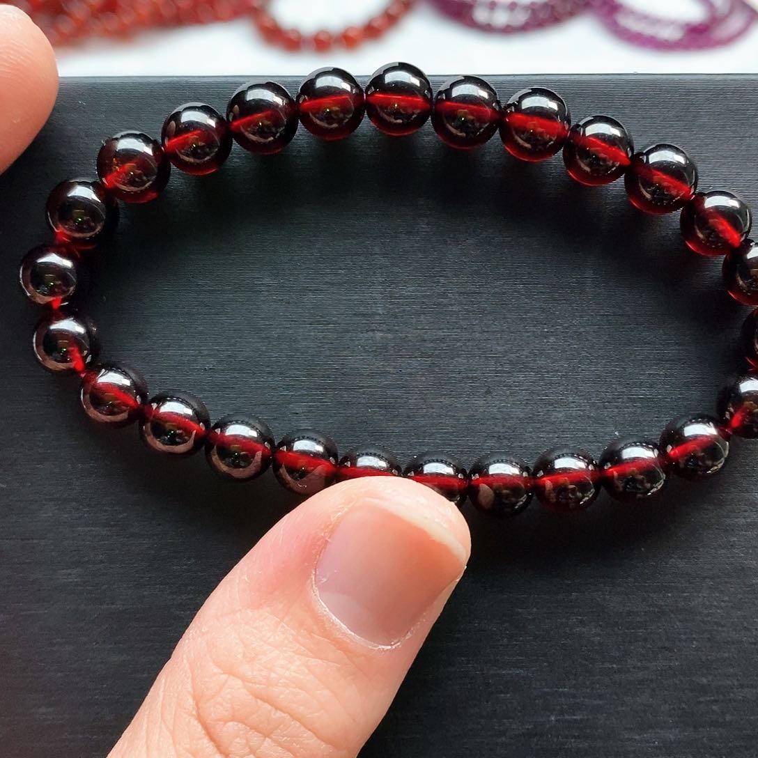 石榴石手链未镶嵌7mm老矿酒红9A