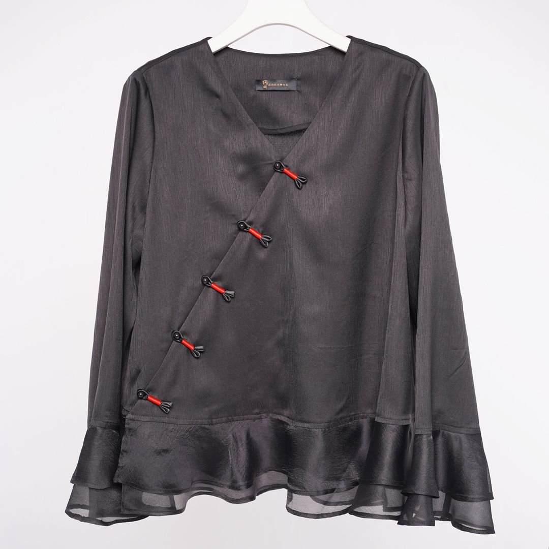 拂之韵原创女装【锦绣】2025中式荷叶边上衣