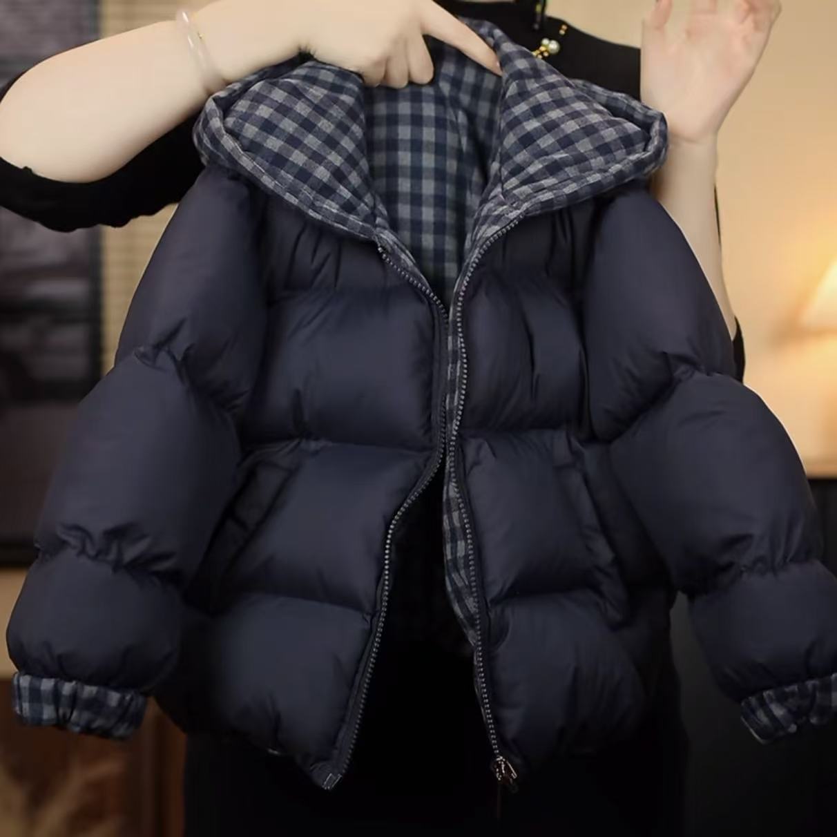 【现货48H】双面穿亲子款抗寒棉服深冬姐弟儿童格子棉衣2025冬季188