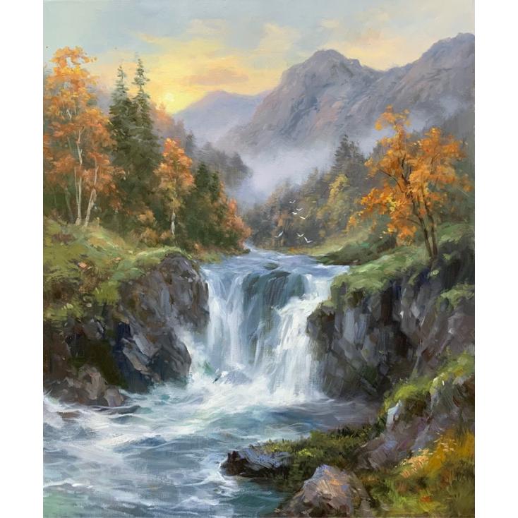 简约轻奢风格风景主题客厅卧室手绘油画装饰画