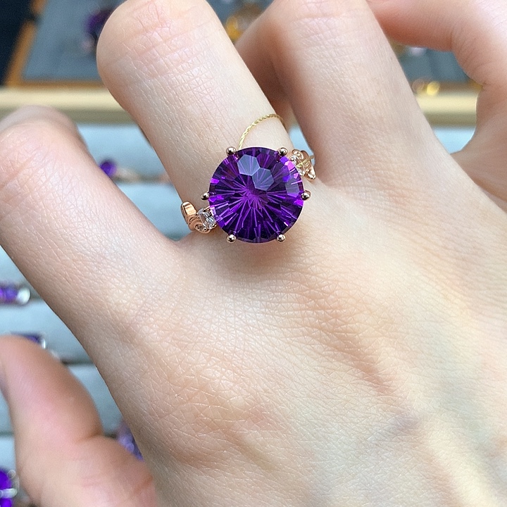 紫晶戒指银S925镶嵌天然紫水晶