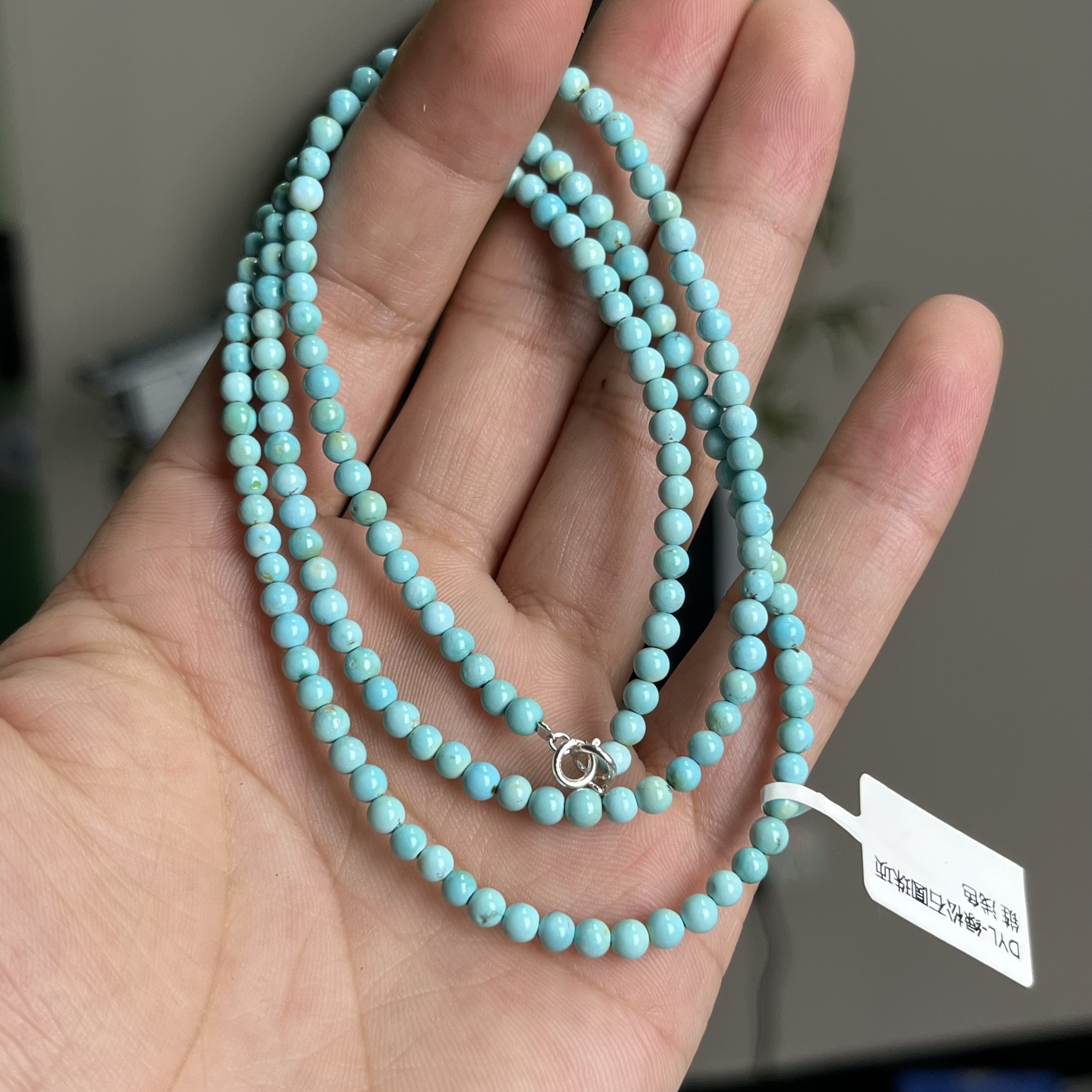 原矿绿松石圆珠项链