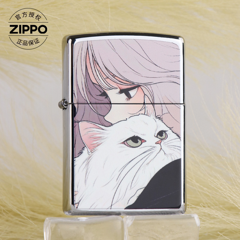 ZIPPO/之宝打火机原装正品 抱猫少女 镜面可爱手收藏送女孩礼物商品图