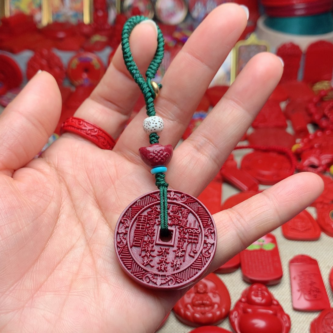 天然辰砂工艺品朱砂紫金砂山花钥匙扣