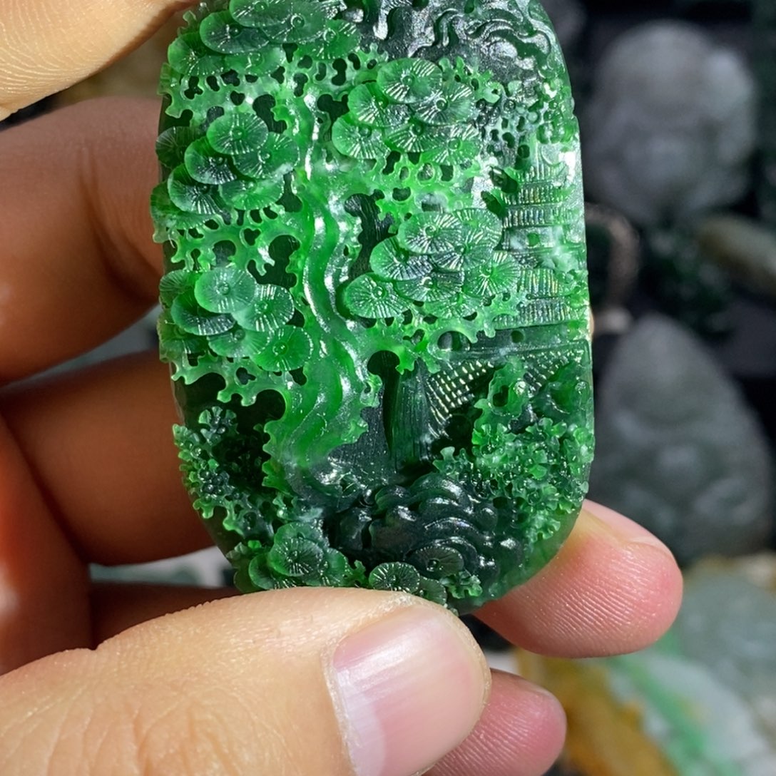 定制翡翠未镶嵌天然翡翠A货山水牌