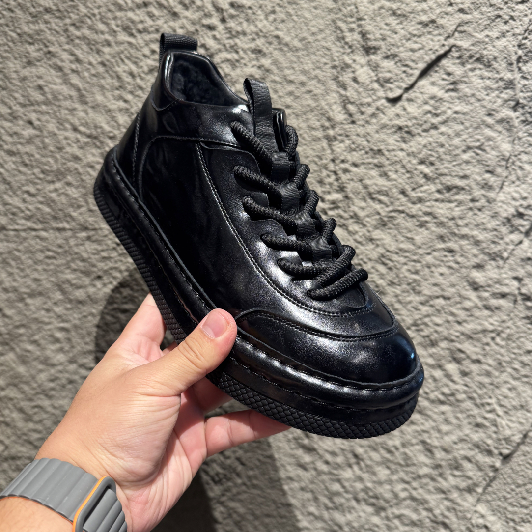 皮毛一体系带冬加厚羊毛厚底百搭牛皮鞋新款