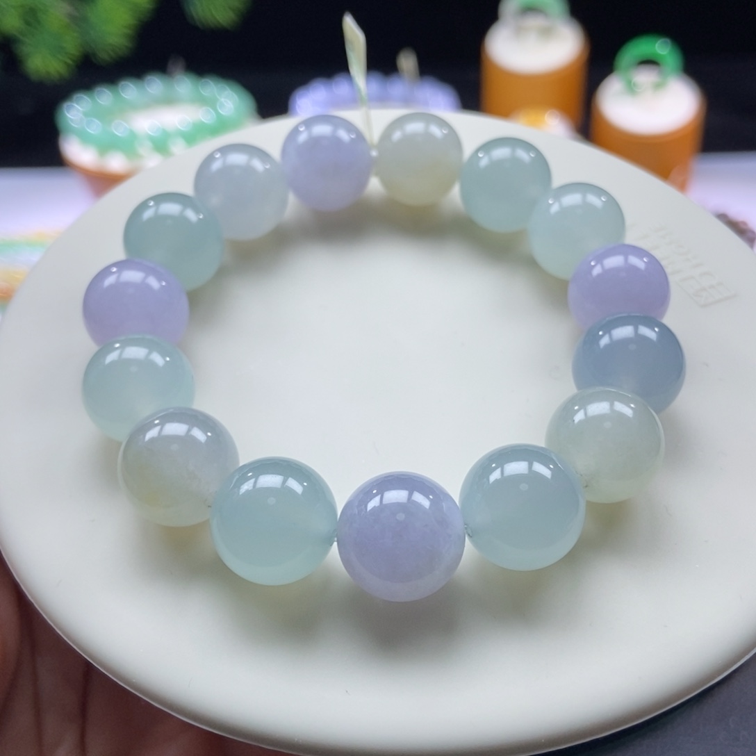 翡翠手串未镶嵌冰胶马卡龙圆珠13+