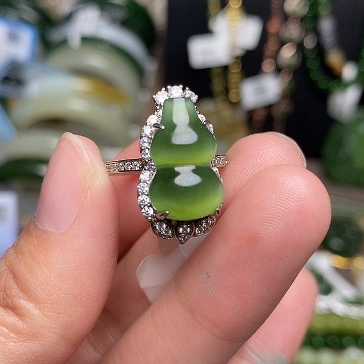 和田玉银S925镶嵌戒指