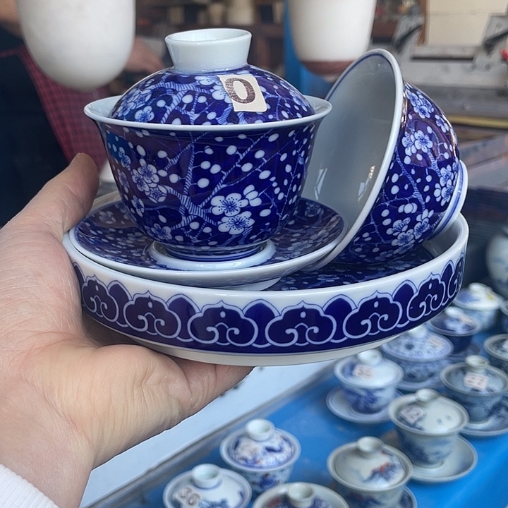 青花釉下彩盖碗杯子壶承