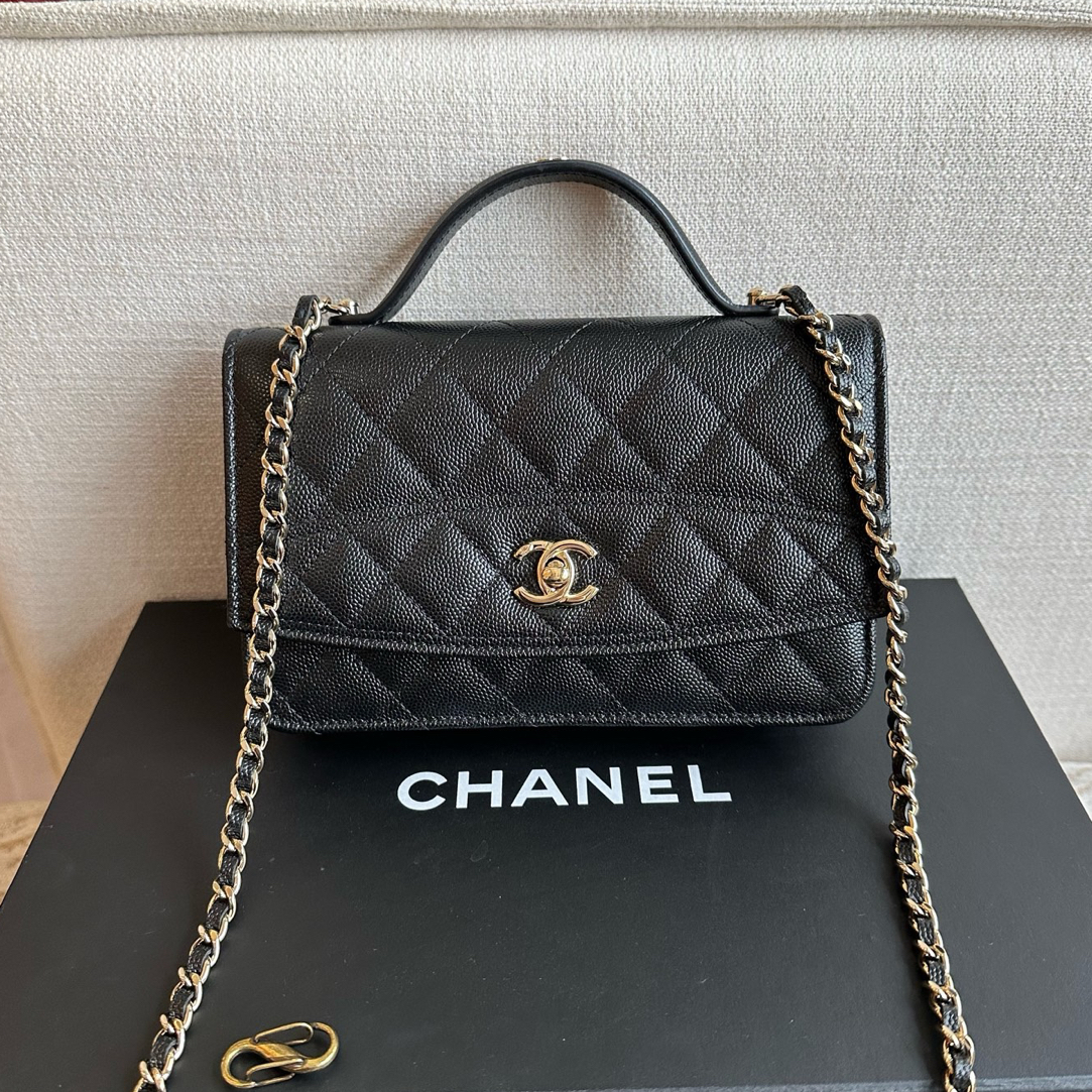 99新 Chanel/香奈儿 99新-25c黑色金扣荔枝纹牛皮手柄经典woc