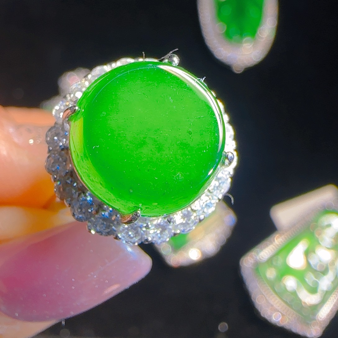 翡翠戒指银S925镶嵌天然