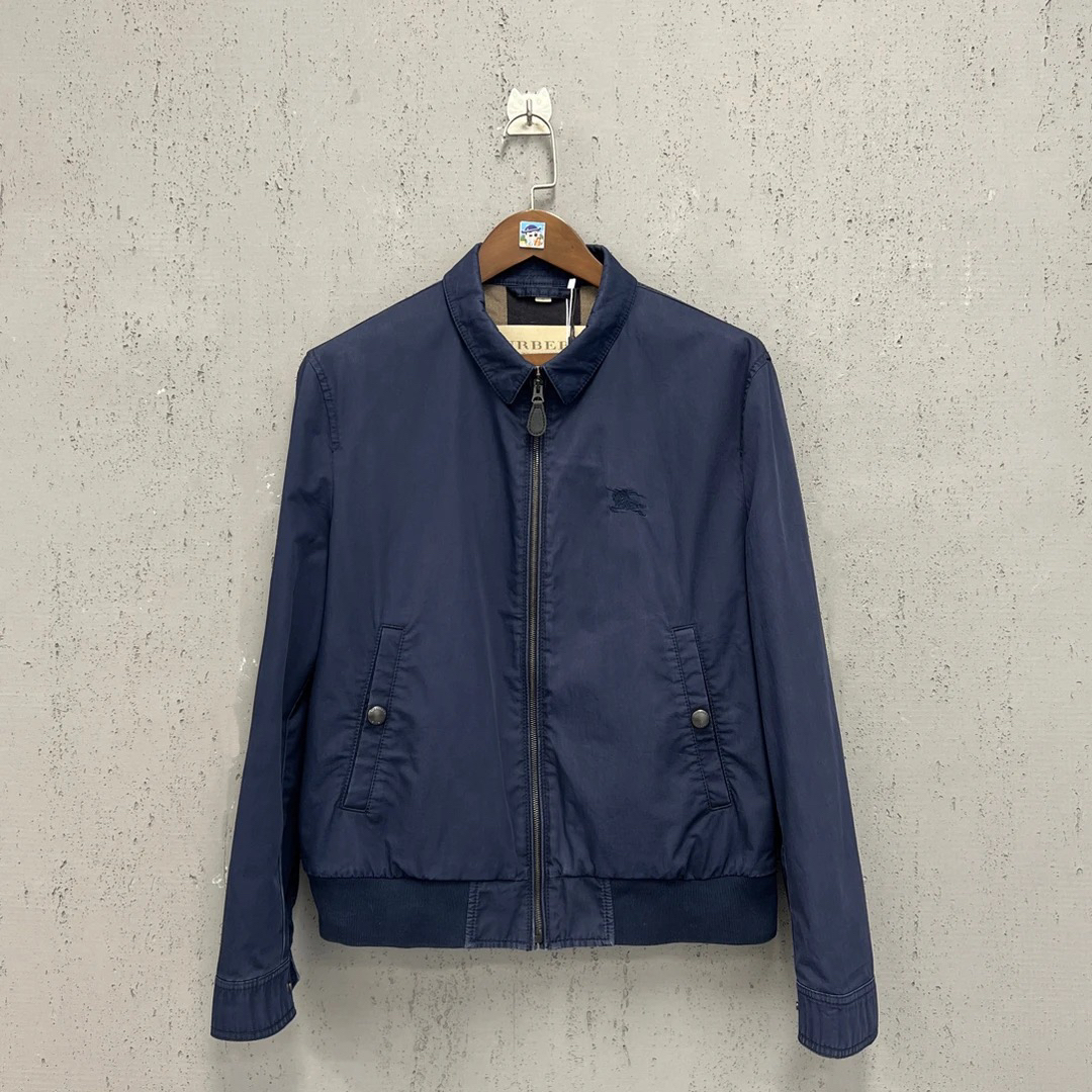 99新 BURBERRY/博柏利 burberry藏青色水洗做旧战马刺绣夹克L码