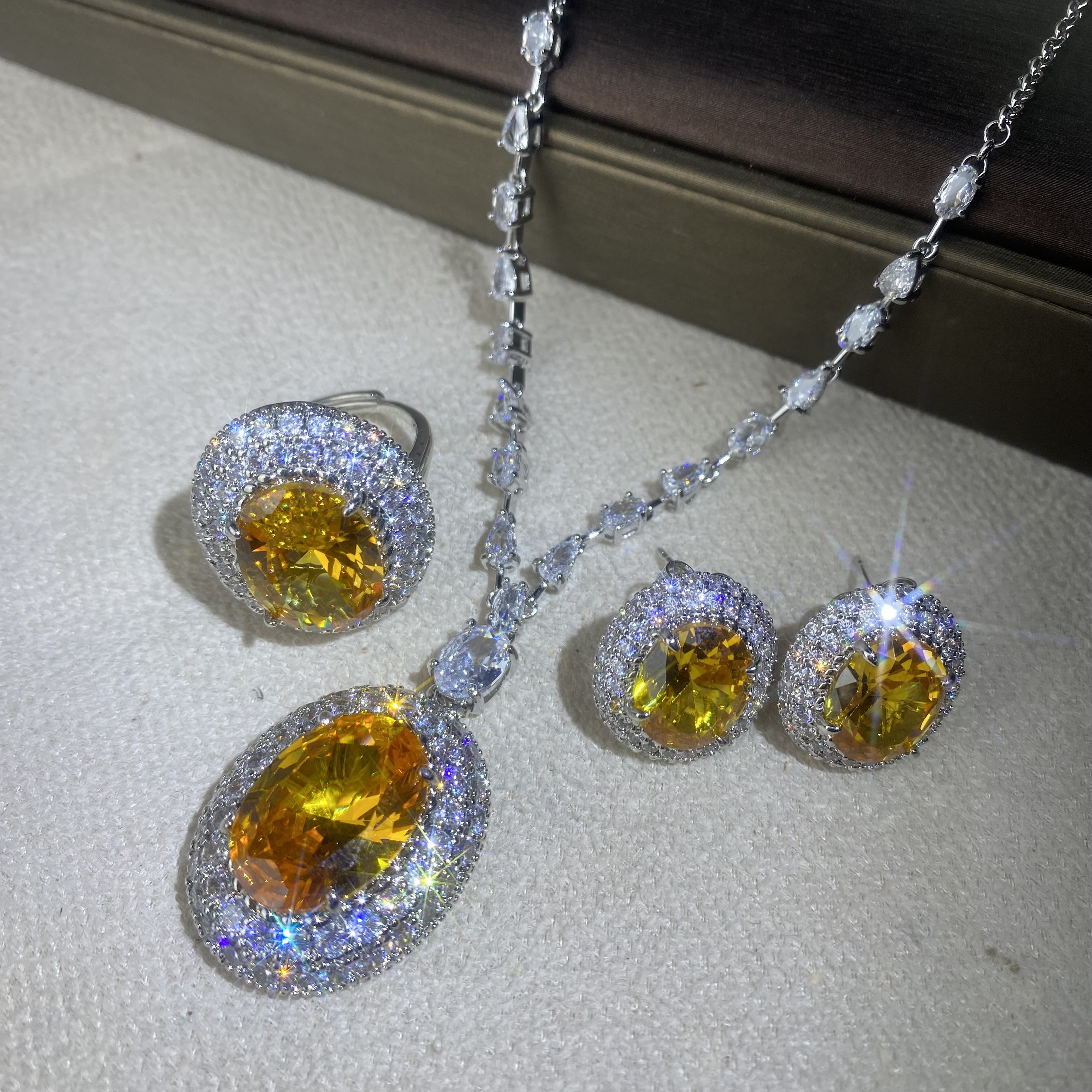 6642【项链】轻奢精品白金色女士项链三件套