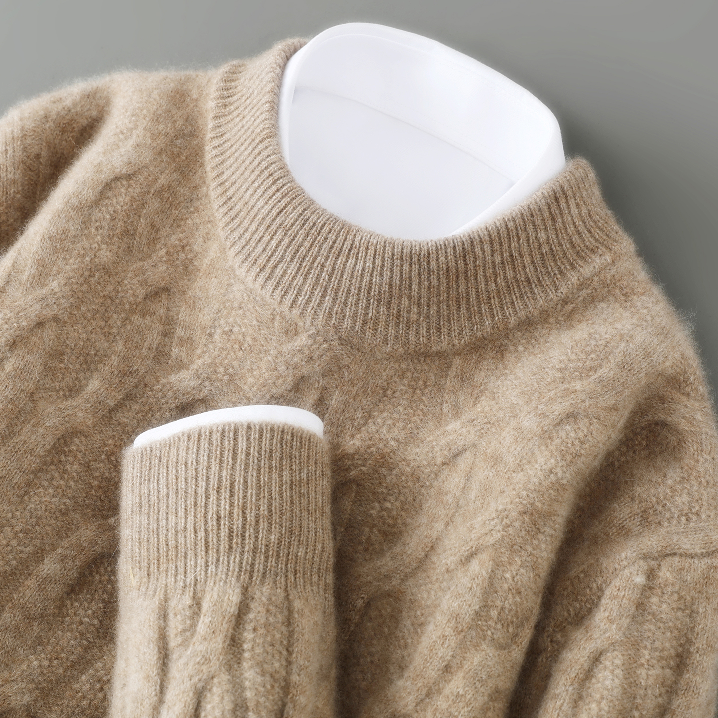 纯羊毛衫男士半高领加厚麻花时尚套头毛衣宽松商务保暖内搭打底衫