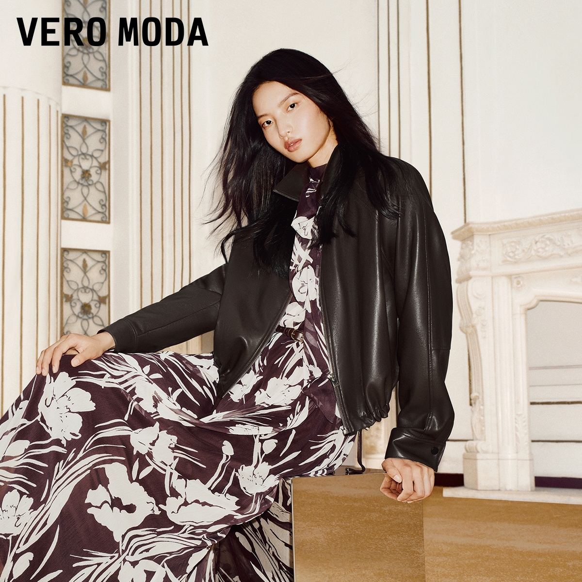 Vero Moda夹克2025冬季新款翻领拼接宽松拉链外套时髦325417001