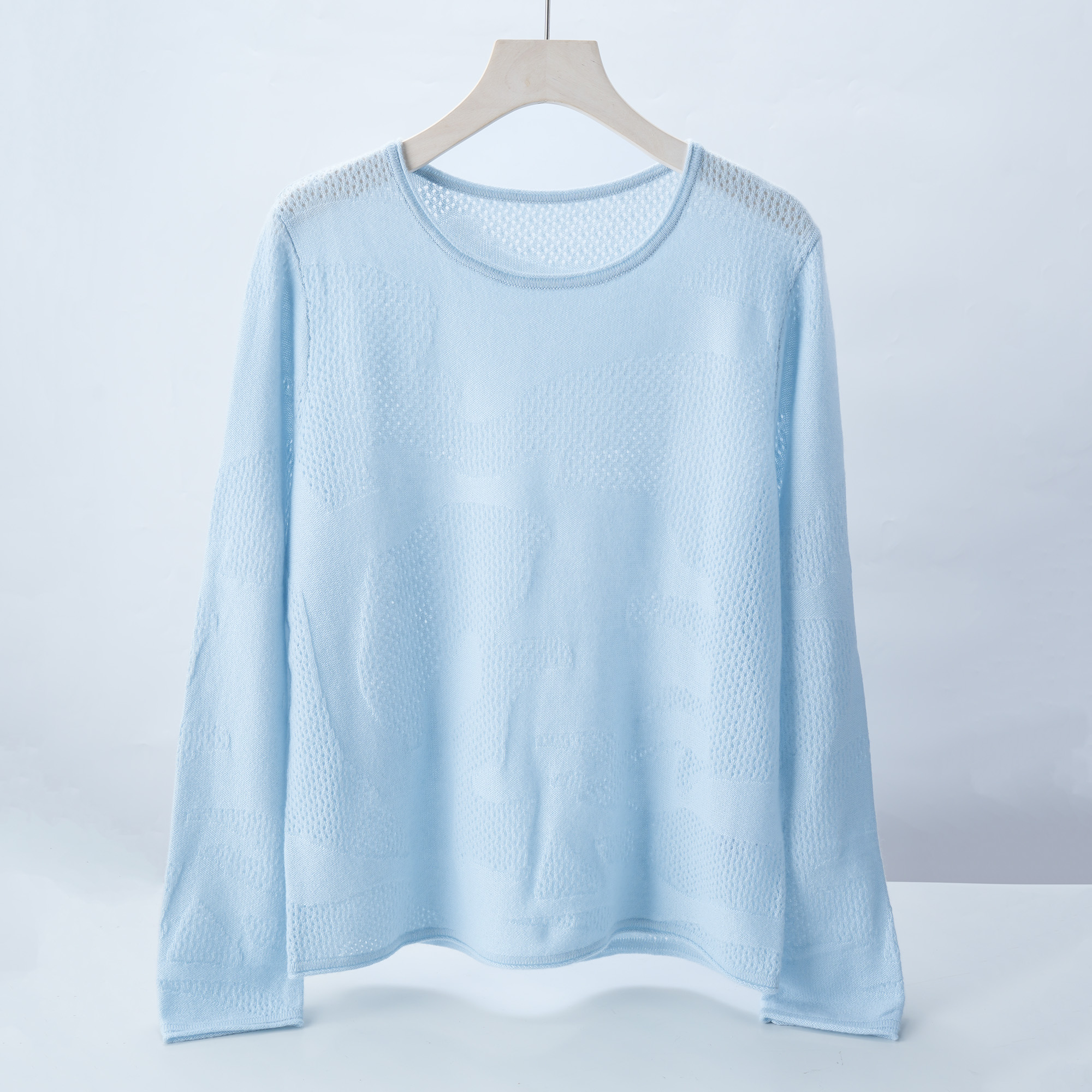 【纯色肌理感】浮雕圆领纯绒针织衫时尚休闲上衣镂空 25125